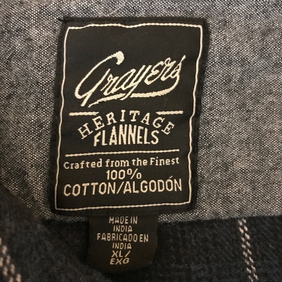 SOLD Grayers Flannel Shirt High Quality Mens L Blue White Plaid Heavyweight - Picture 4 of 8